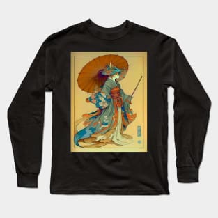 Vintage Art Nouveau Traditional Japanese Anthropomorphic Kitsune Long Sleeve T-Shirt